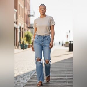 We The Free Light Blue Distressed Straight Leg Jeans Size 27 US 4